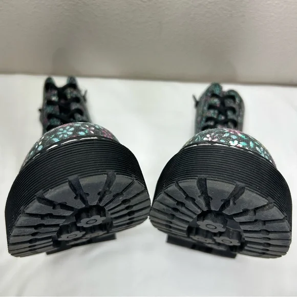 Sincerely Jules Harley Chunky Floral Lace-Up Canvas Combat Chic Boot 7.5 - Picture 12 of 16